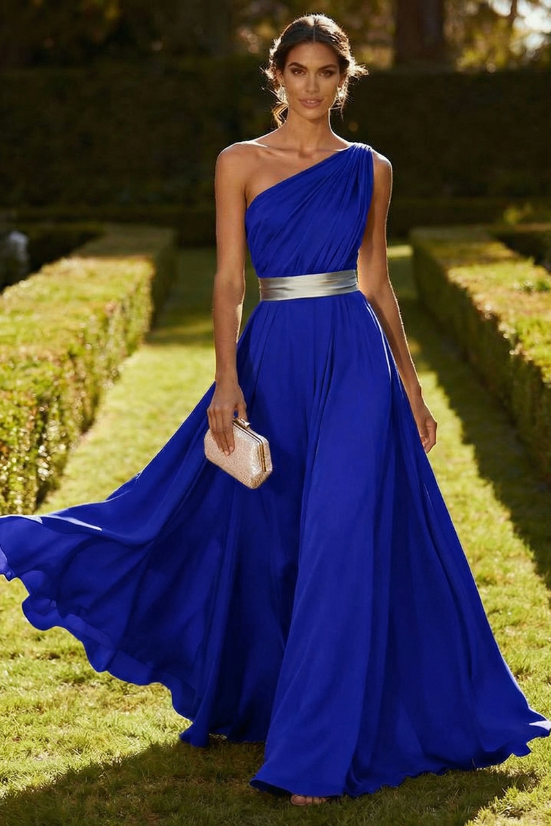 Load image into Gallery viewer, Olive Chiffon One Shoulder Ruched Long Formal Dress