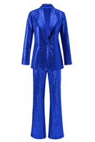 Load image into Gallery viewer, 2 Piece Sparkly Silver Notched Lapel Sequin Women Prom Suits