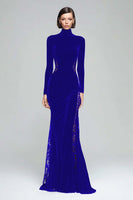 Load image into Gallery viewer, Black Velvet Mermaid High Neck Maxi Formal Dress with Lace