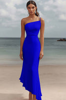 Load image into Gallery viewer, White Chiffon Sheath One Shoulder Engagement Dress