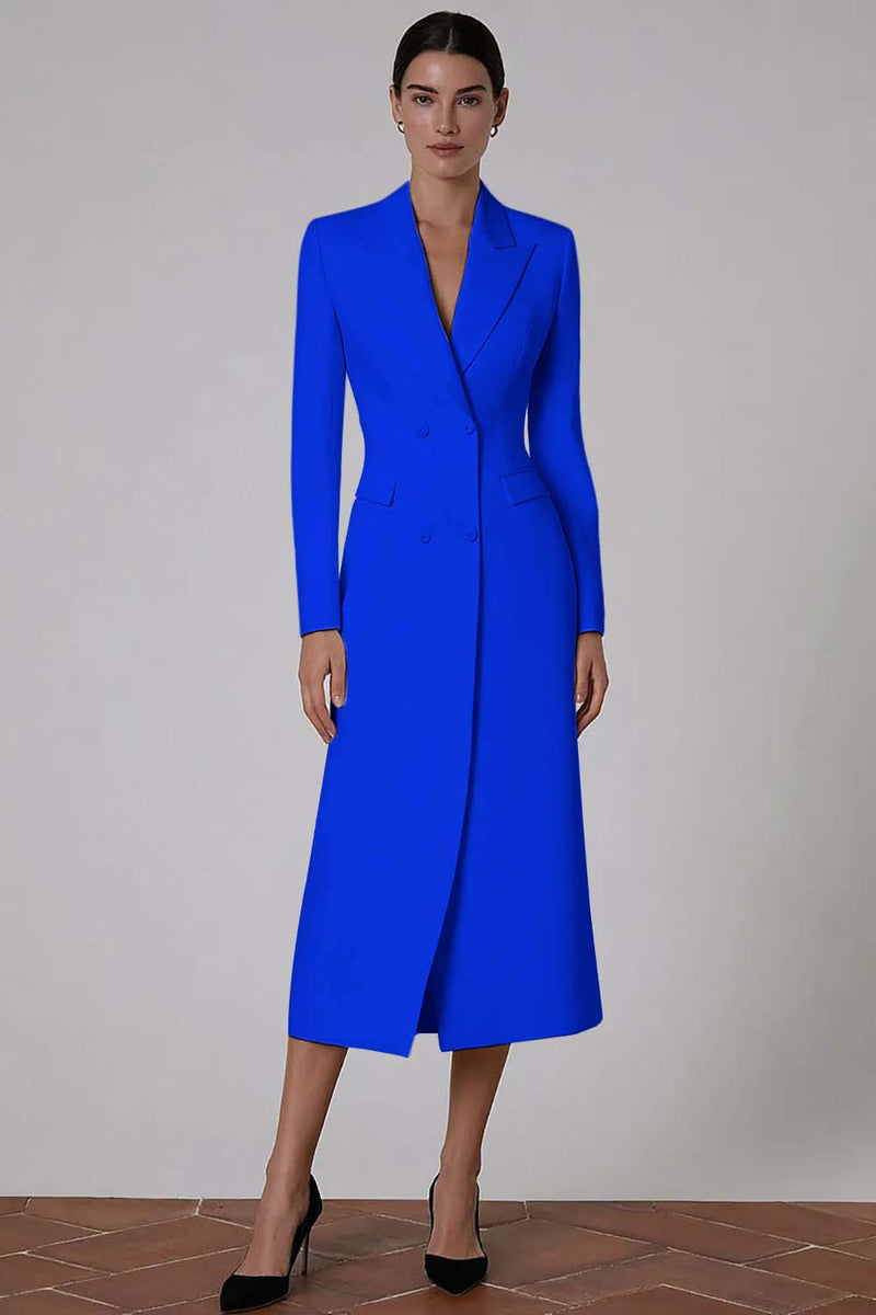 Load image into Gallery viewer, Ivory Peak Lapel Double Breasted Midi Blazer Dress