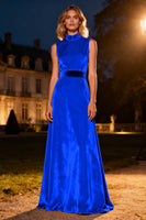 Load image into Gallery viewer, Pink Velvet High Neck Long Holiday Party Dress with Belt