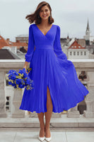 Load image into Gallery viewer, Ivory V-Neck A Line Midi Engagement Dress with Slit