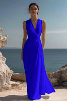 Load image into Gallery viewer, White Chiffon V-Neck Sheath Long Reception Dress