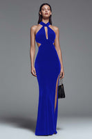 Load image into Gallery viewer, Dark Green Cut Out Mermaid Velvet Long Holiday Party Dress with Slit