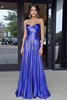 Load image into Gallery viewer, Metallic A Line Gold Plus Size Strapless Maxi Prom Dress