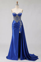 Load image into Gallery viewer, Sparkly Plus Size Mermaid Mint Green Maxi Corset Prom Dress with Slit