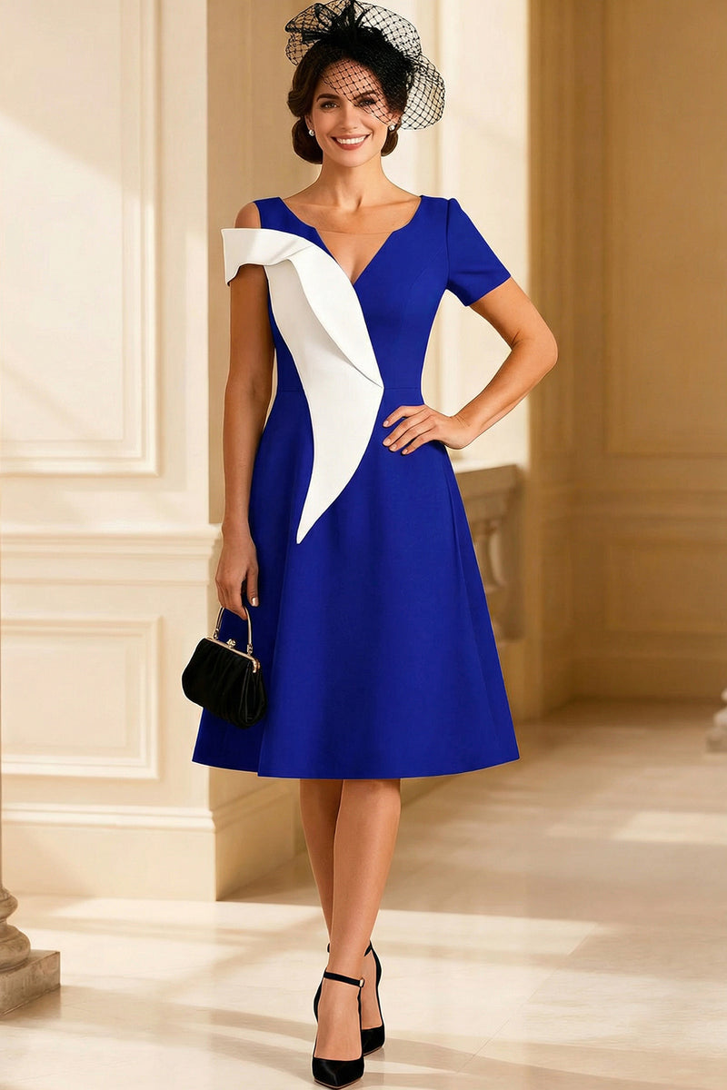 Load image into Gallery viewer, Black and White A Line V Neck Midi Mother of the Bride Dress