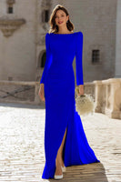 Load image into Gallery viewer, Ivory Bateau Neck Sheath Maxi Bridal Dress with Slit