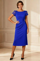 Load image into Gallery viewer, Brown Boat Neck Bodycon Midi Mother of the Bride Dress with Lace