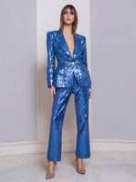 Load image into Gallery viewer, 2 Piece Sparkly Dark Purple Women Sequins Prom Suits with Sleeves