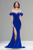 Load image into Gallery viewer, Sparkly Dark Navy Velvet Mermaid Long Holiday Party Dress with Beading
