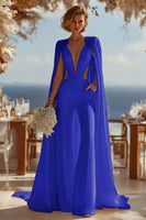 Load image into Gallery viewer, Ivory Cut Out Deep V-Neck Bridal Jumpsuits with Cape