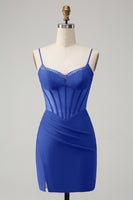 Load image into Gallery viewer, Glitter Fuchsia Beaded Corset Tight Short Prom Dress