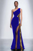 Load image into Gallery viewer, Black Velvet One Shoulder Mermaid Maxi Holiday Party Dress with Sequins