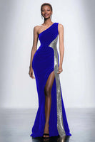 Load image into Gallery viewer, Black Velvet One Shoulder Mermaid Maxi Holiday Party Dress with Sequins