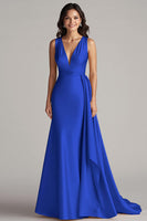 Load image into Gallery viewer, Peacock Mermaid Deep V-Neck Maxi Satin Formal Dress