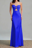 Load image into Gallery viewer, Pink Satin Sheath Sweetheart Cut Out Maxi Formal Dress