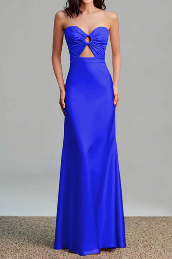 Pink Satin Sheath Sweetheart Cut Out Maxi Formal Dress