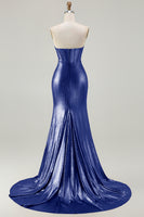 Load image into Gallery viewer, Sparkly Fuchsia Mermaid Beaded Long Corset Prom Dress