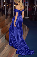 Load image into Gallery viewer, Dark Green Mermaid Off the Shoulder Long Gala Dress with Ruffles