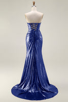 Load image into Gallery viewer, Fuchsia Long Metallic Mermaid Prom Dress with 3D Flowers