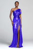Load image into Gallery viewer, Sparkly Brown Mermaid One Shoulder Metallic Long Formal Dress with Slit