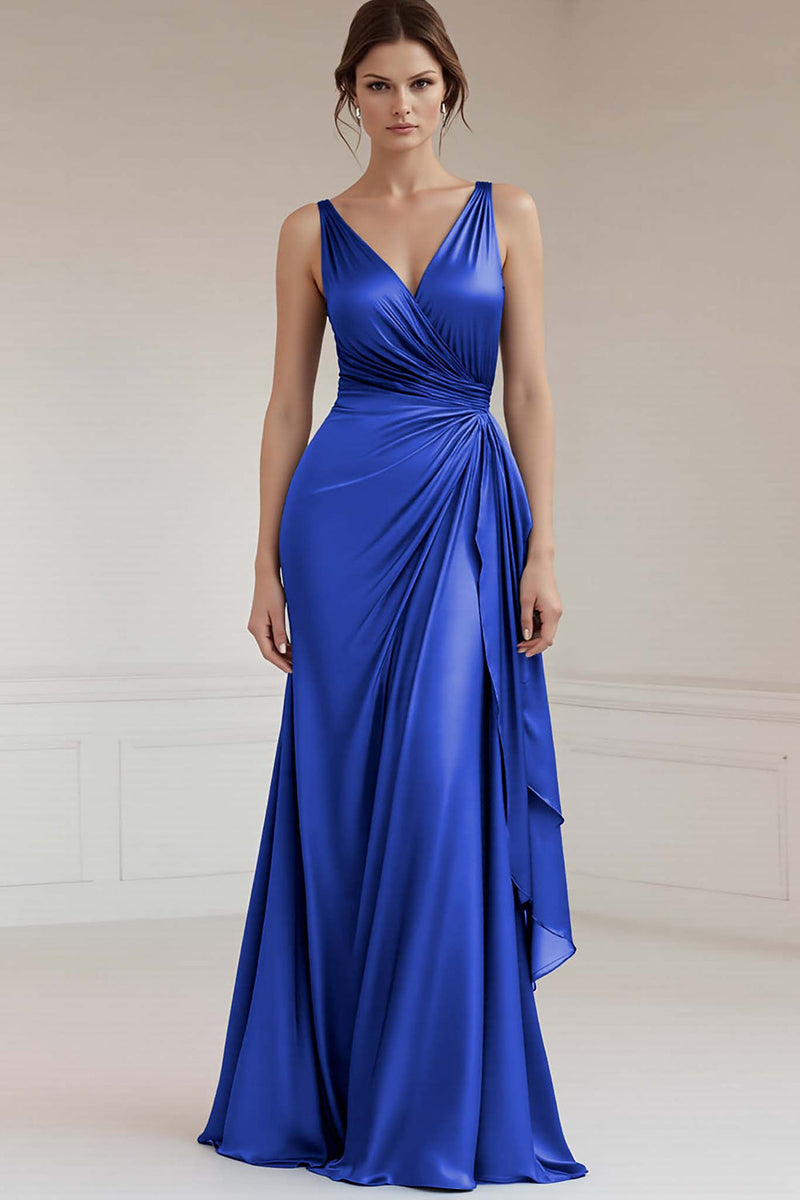 Load image into Gallery viewer, Peacock Sheath Satin Sleeveless Maxi Formal Dress