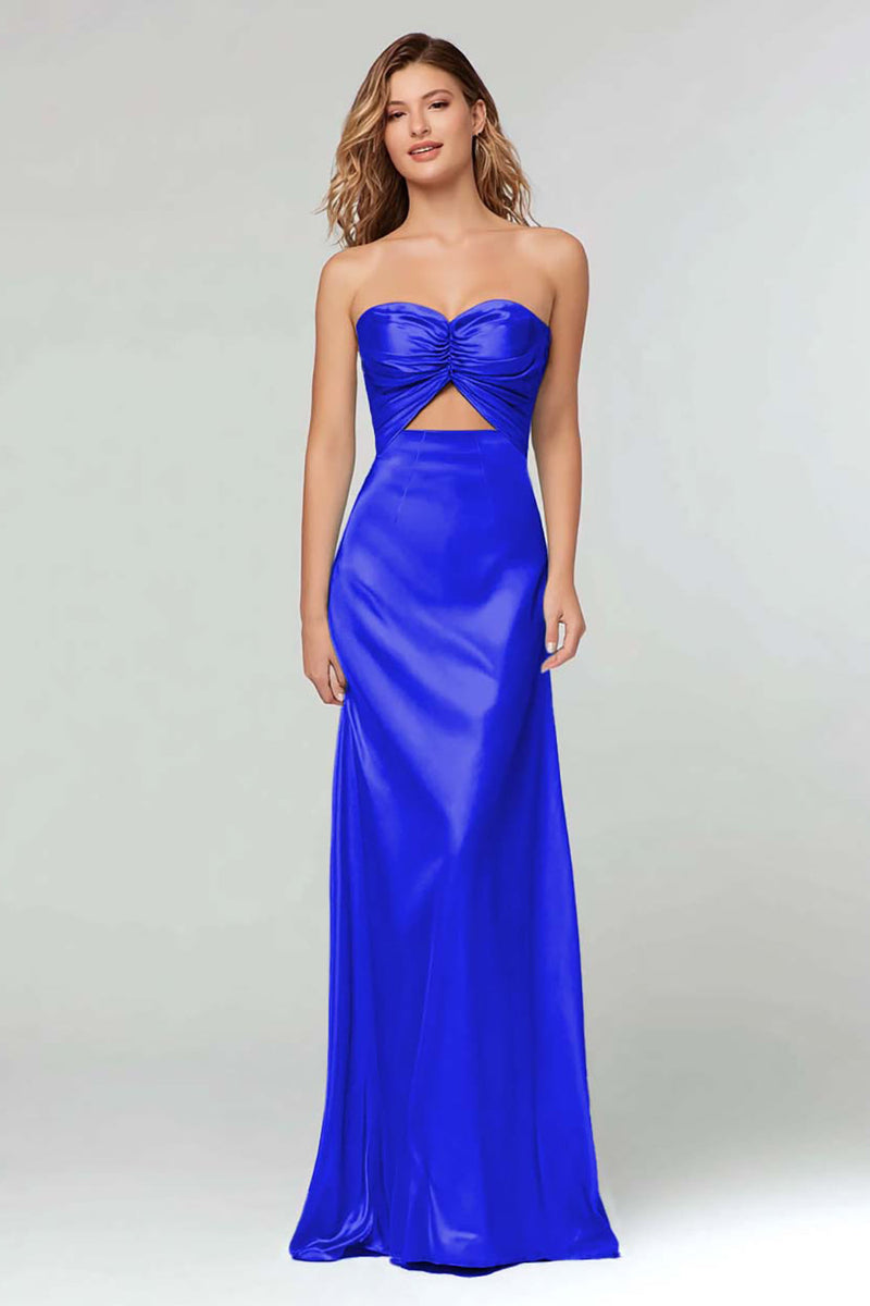 Load image into Gallery viewer, Light Blue Sheath Satin Sweetheart Long Formal Dress