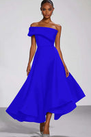 Load image into Gallery viewer, Navy One Shoulder A Line Long Formal Dress