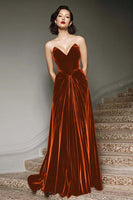 Load image into Gallery viewer, Burgundy Velvet A Line Sweetheart Long Formal Dress