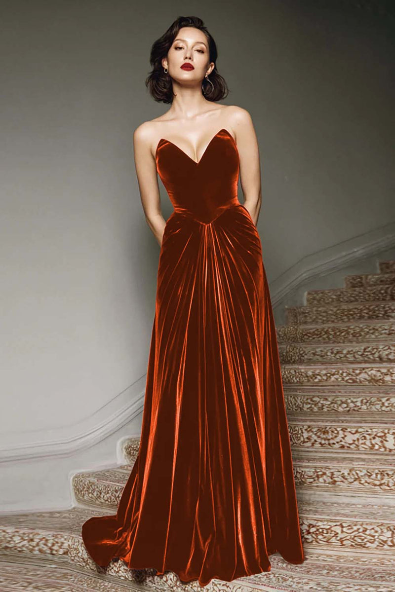Load image into Gallery viewer, Burgundy Velvet A Line Sweetheart Long Formal Dress
