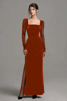 Load image into Gallery viewer, Black Velvet Sheath Long Sleeves Holiday Party Dress with Slit