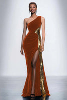 Load image into Gallery viewer, Black Velvet One Shoulder Mermaid Maxi Holiday Party Dress with Sequins