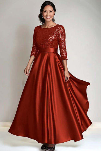 Sparkly Burgundy Scoop Satin Mother of the Bride Dress