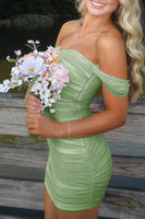 Load image into Gallery viewer, Red Bodycon Off the Shoulder Ruched Short Prom Dress