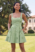 Load image into Gallery viewer, Floral Blue Short Square Neck A Line Birthday Party Dress with Pockets