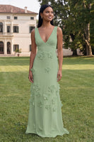 Load image into Gallery viewer, Sheath Hot Pink Floral V-Neck Long Formal Dress
