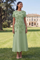 Load image into Gallery viewer, Dark Green A Line Floral Round Neck Maxi Formal Dress with Sleeves