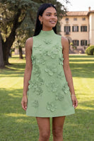 Load image into Gallery viewer, Floral Sage Green Short High Neck A Line Birthday Party Dress