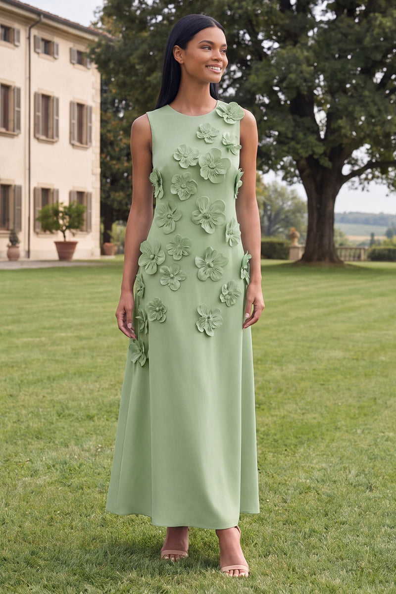 Load image into Gallery viewer, Hot Pink A Line Floral Round Neck Maxi Formal Dress