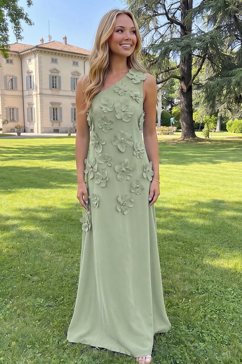 Load image into Gallery viewer, Yellow Sheath Floral One Shoulder Maxi Formal Dress