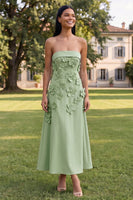 Load image into Gallery viewer, Blue A Line Floral Strapless Maxi Formal Dress