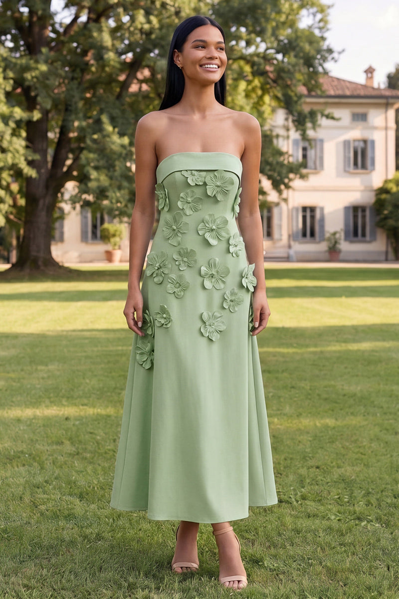 Load image into Gallery viewer, Blue A Line Floral Strapless Maxi Formal Dress