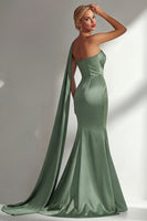 Load image into Gallery viewer, Burgundy Mermaid Neck Scarf Satin Ruched Long Prom Dress