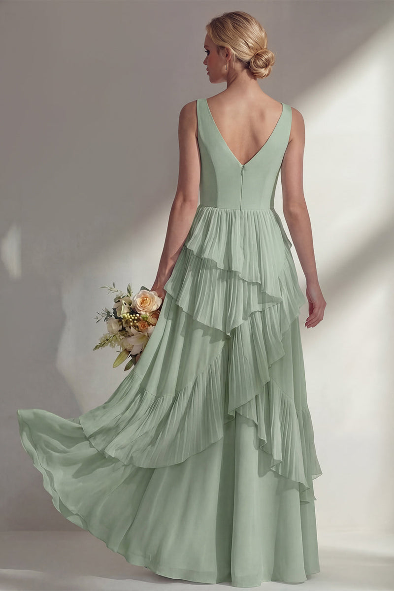 Load image into Gallery viewer, V-Neck Lilac A Line Long Beach Wedding Guest Dress with Ruffles