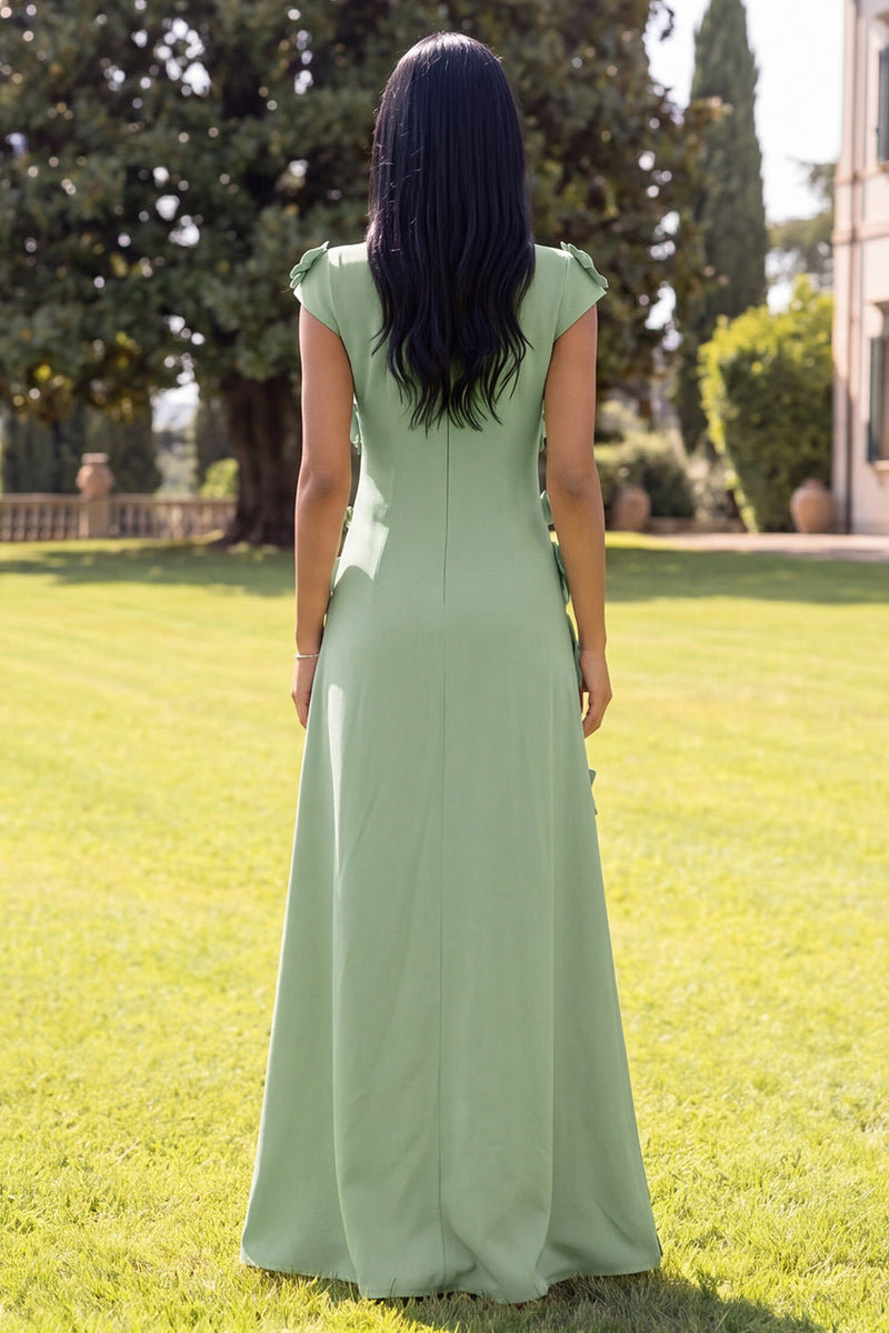 Load image into Gallery viewer, Black Floral A Line Round Neck Long Formal Dress with Sleeves