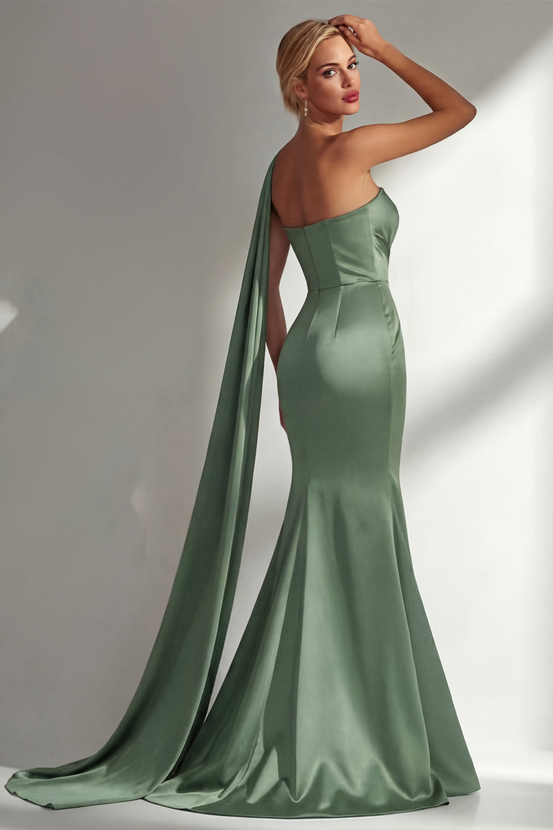 Load image into Gallery viewer, Burgundy Mermaid Neck Scarf Satin Ruched Long Prom Dress