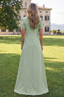 Load image into Gallery viewer, Round Neck Blue Floral A Line Long Formal Dress with Sleeves