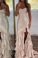 Load image into Gallery viewer, Sparkly Peacock Green Mermaid Sequin Long Corset Prom Dress with Ruffles